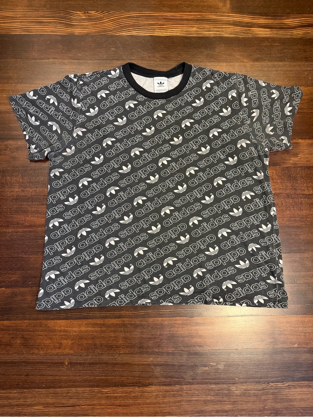 adidas Black Short Sleeve Tee with Allover White Logo Print